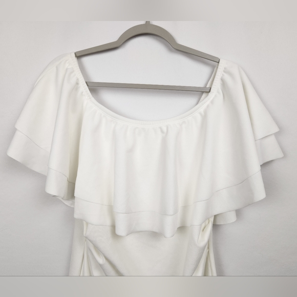 NWOT MYbump Double Layer Ruffle Maternity Dress White Size Large - Picture 8 of 10